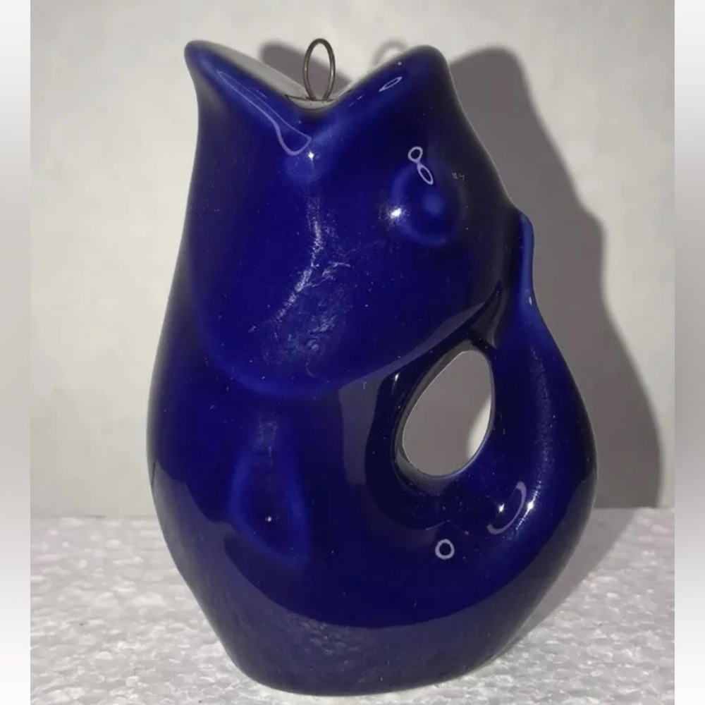 Cobalt Blue Ceramic Small Gurgle Pot Fish Ornament 3.2" tall